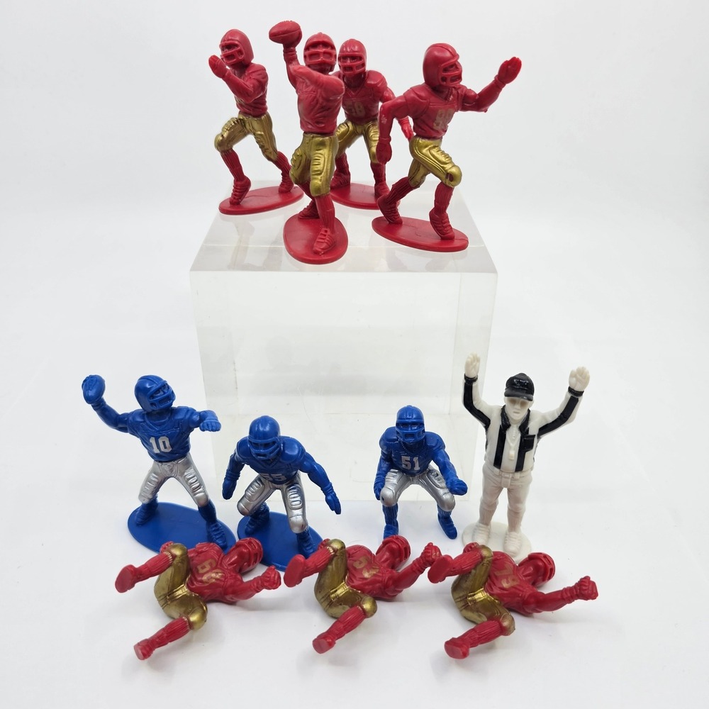 Kaskey Toy Plastic Football Player Action Figures Lot of 11 Red Blue Referee